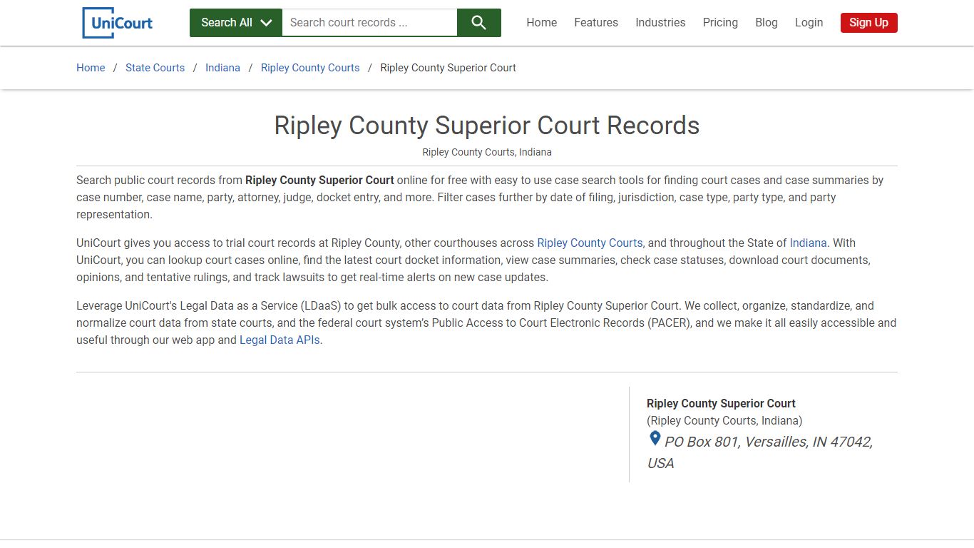 Ripley County Superior Court Records | Ripley | UniCourt